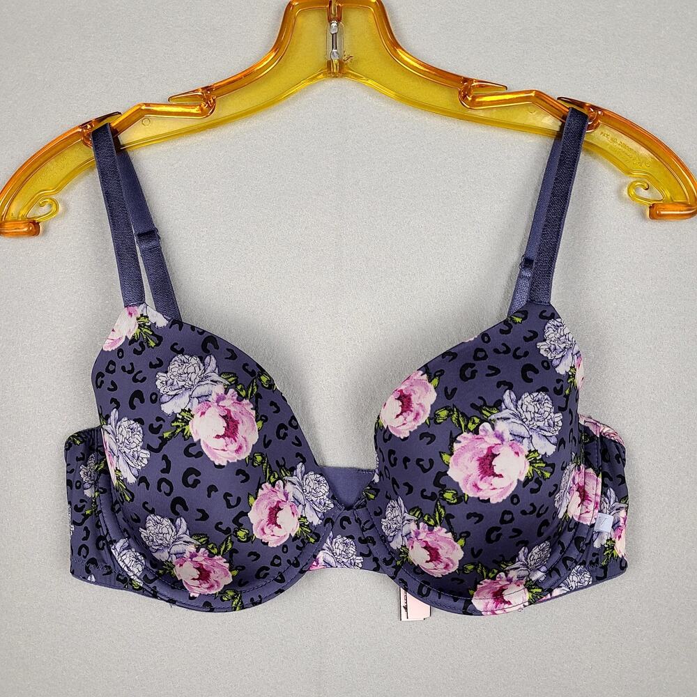 Victorias Secret 36C Lined Demi Bra Blue Floral Leopard Print 406475-QCN